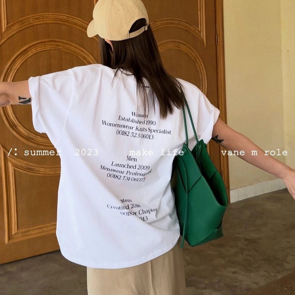 White T with print on back